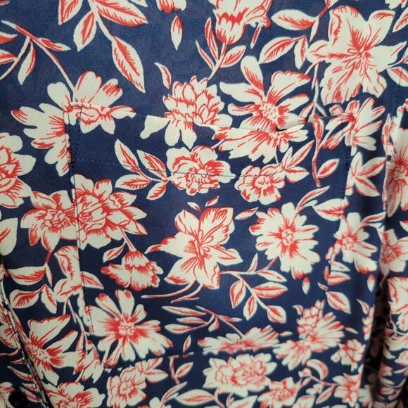 Talbots shirt womens size XL navy blue red floral button up top roll tab sleeves - Picture 8 of 12